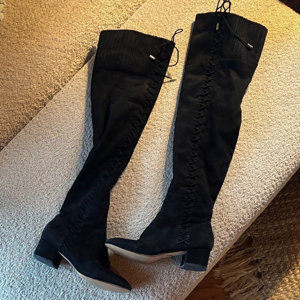 Brian Atwood Black Lace-Up Over-the-Knee Boots
